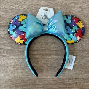 Disney Multicolor Mickey Ears Headband with Shiny Blue Bow